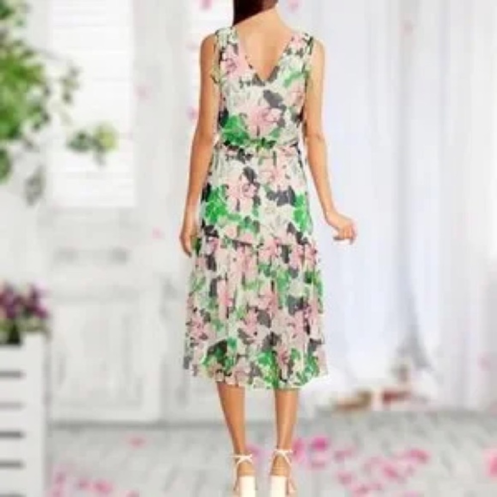 Tommy Hilfiger Isla Floral V-Neck Ruffle Midi Dress Size 10 - Picture 2 of 5